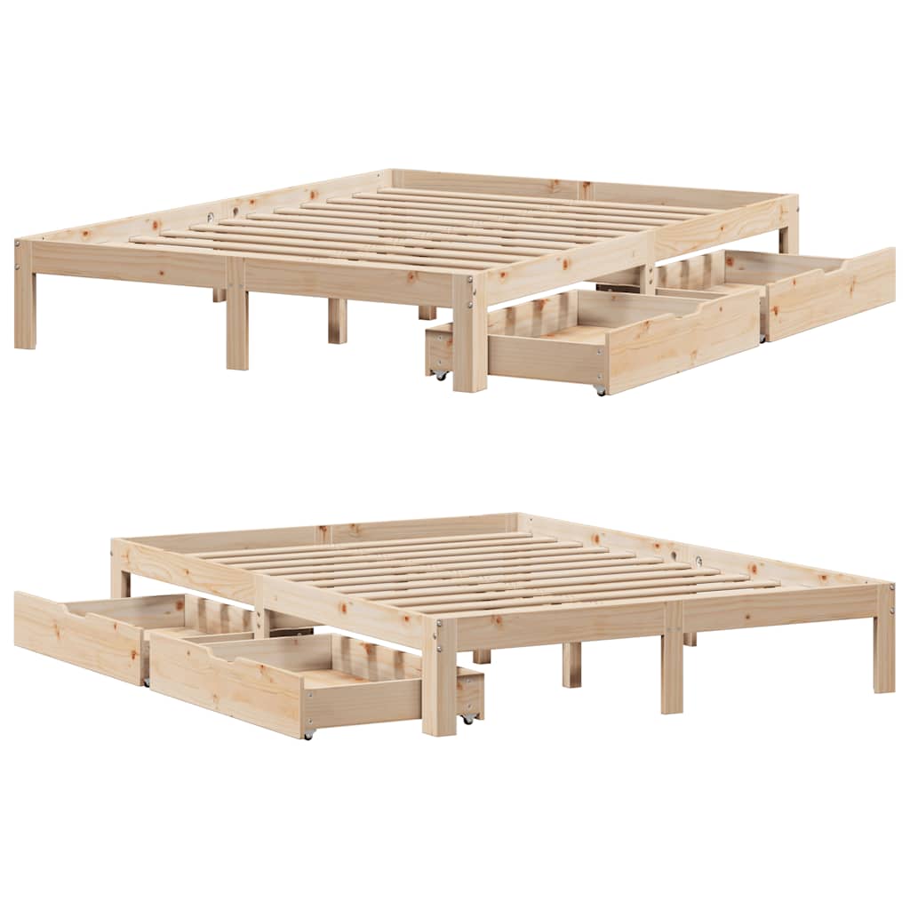 sengeramme med skuffer 120x190 cm massivt fyrretræ