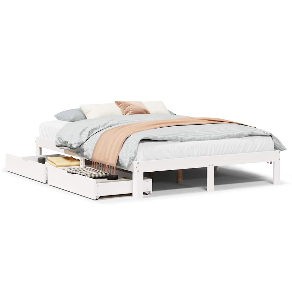 sengeramme med skuffer 135x190 cm massivt fyrretræ hvid