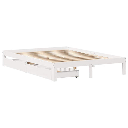 sengeramme med skuffer 135x190 cm massivt fyrretræ hvid
