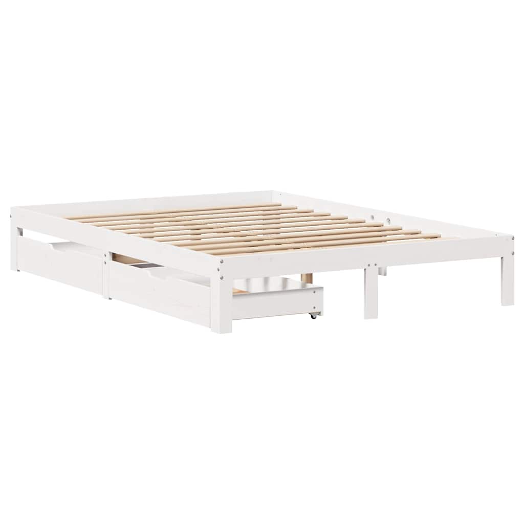 sengeramme med skuffer 135x190 cm massivt fyrretræ hvid