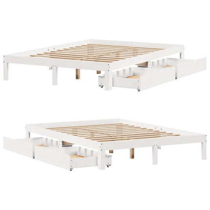 sengeramme med skuffer 135x190 cm massivt fyrretræ hvid