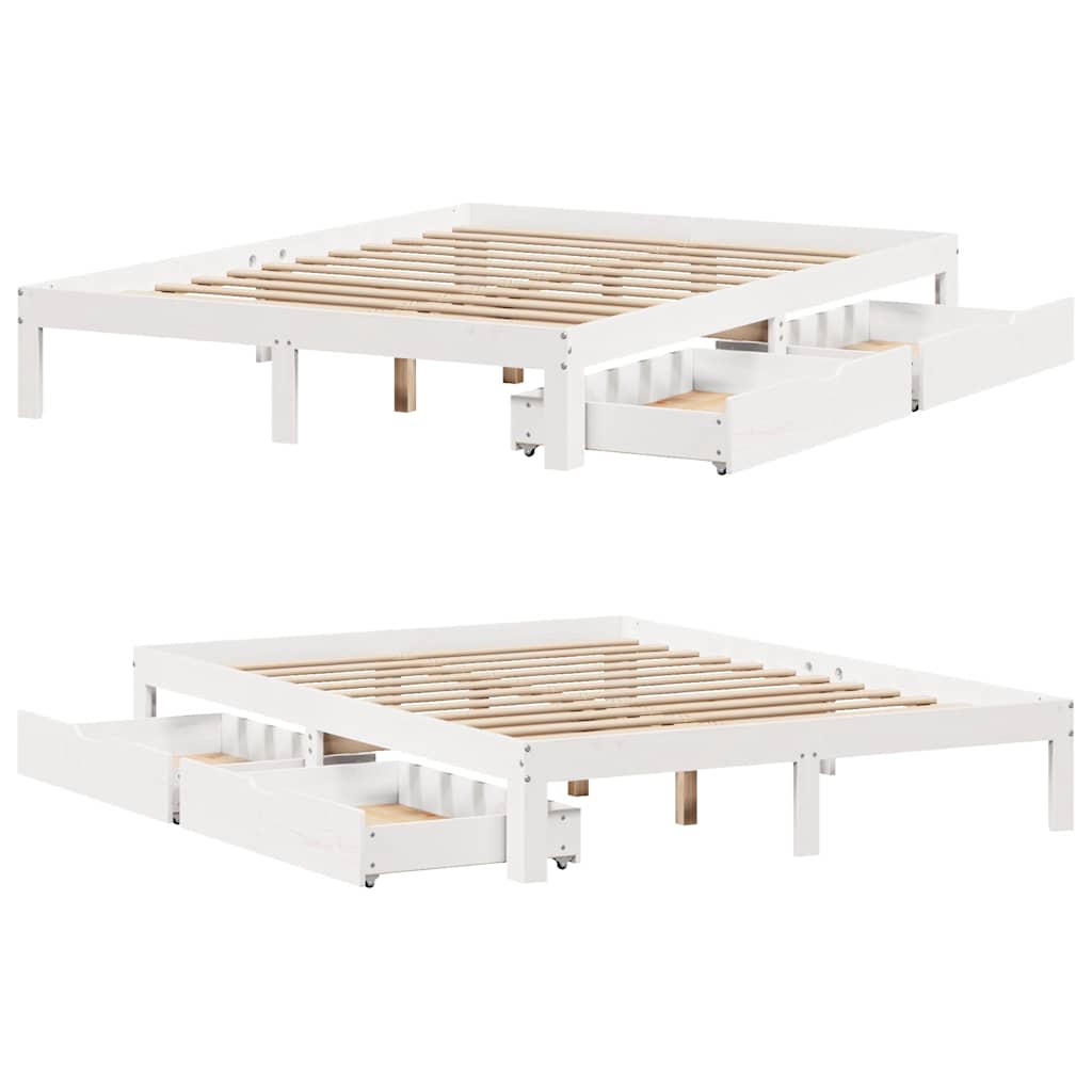 sengeramme med skuffer 135x190 cm massivt fyrretræ hvid
