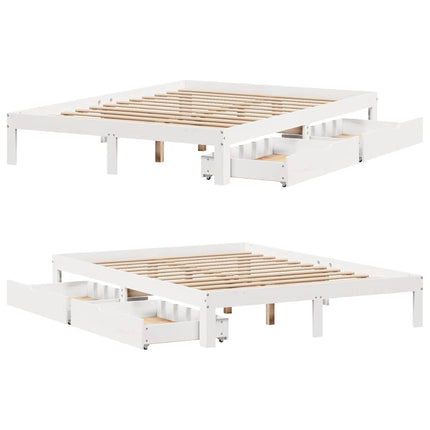 sengeramme med skuffer 140x190 cm massivt fyrretræ hvid