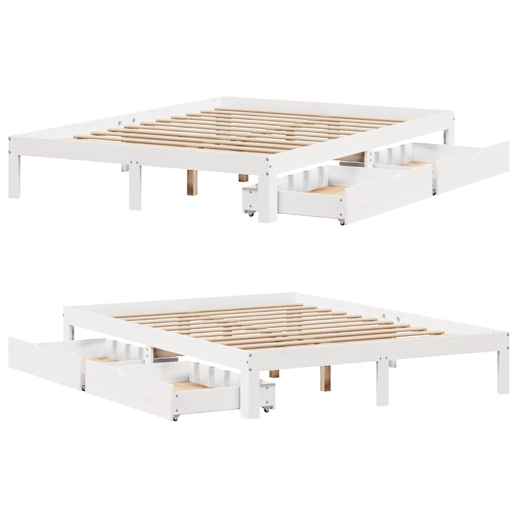 sengeramme med skuffer 140x190 cm massivt fyrretræ hvid