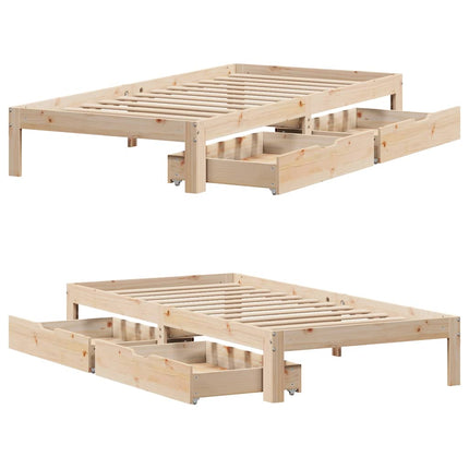 sengeramme med skuffer 100x200 cm massivt fyrretræ