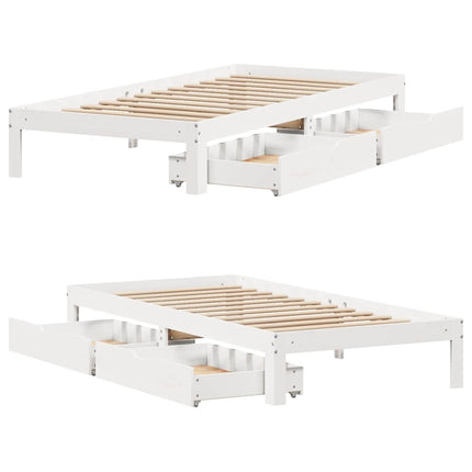 sengeramme med skuffer 100x200 cm massivt fyrretræ hvid