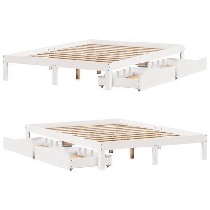 sengeramme med skuffer 120x200 cm massivt fyrretræ hvid