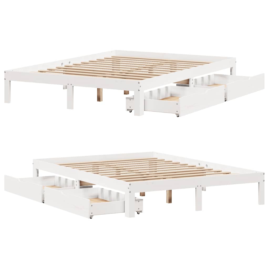 sengeramme med skuffer 120x200 cm massivt fyrretræ hvid