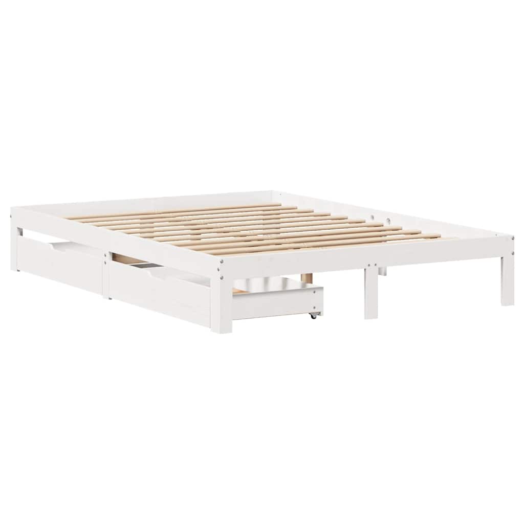 sengeramme med skuffer 150x200 cm massivt fyrretræ hvid
