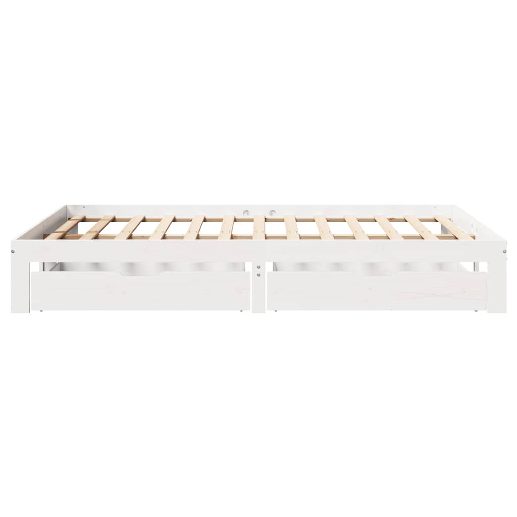 sengeramme med skuffer 150x200 cm massivt fyrretræ hvid