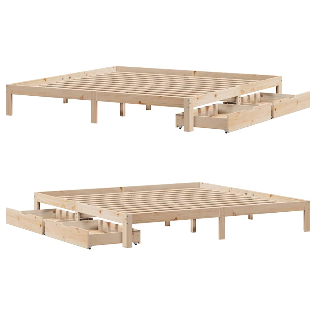 sengeramme med skuffer 200x200 cm massivt fyrretræ