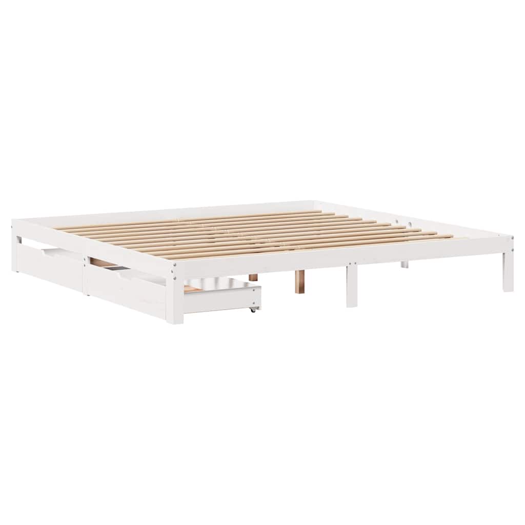 sengeramme med skuffer 200x200 cm massivt fyrretræ hvid