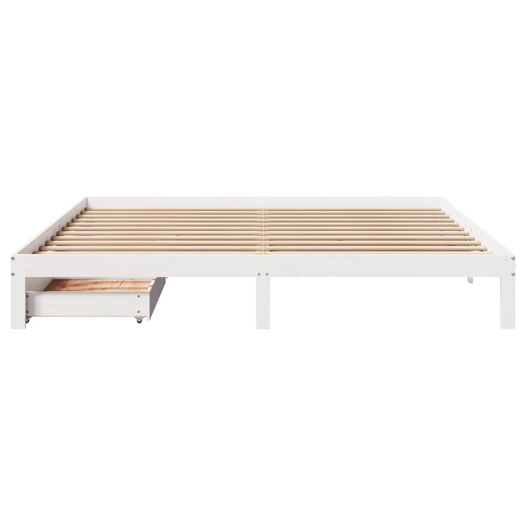 sengeramme med skuffer 200x200 cm massivt fyrretræ hvid