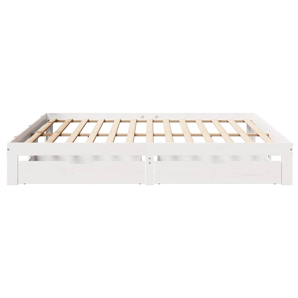 sengeramme med skuffer 200x200 cm massivt fyrretræ hvid
