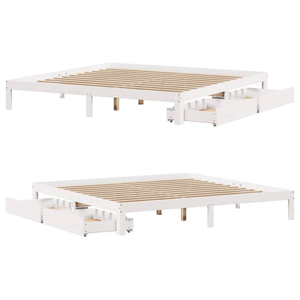 sengeramme med skuffer 200x200 cm massivt fyrretræ hvid