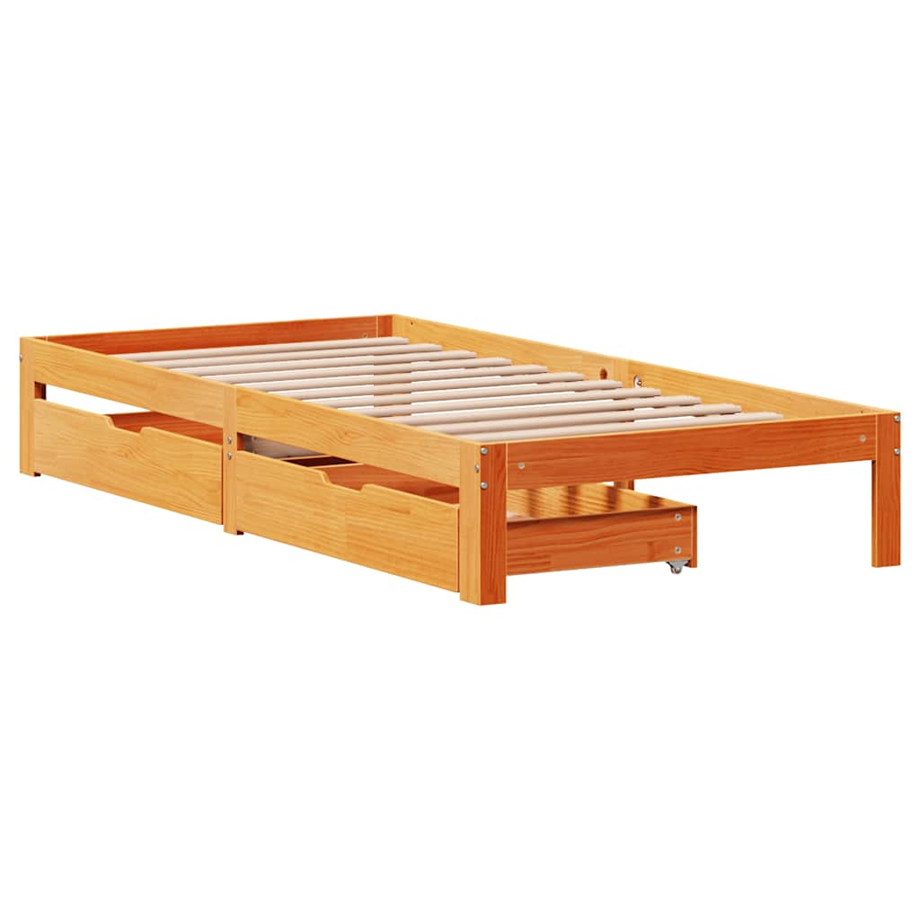 sengeramme med skuffer 90x190 cm massivt fyrretræ gyldenbrun