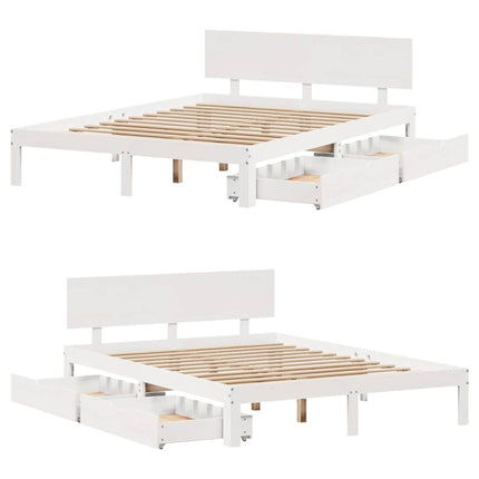 sengeramme med skuffer 120x190 cm massivt fyrretræ hvid
