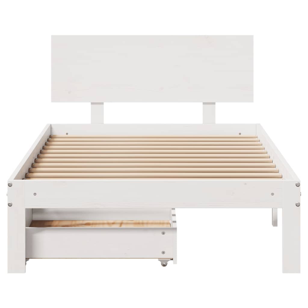 sengeramme med skuffer 100x200 cm massivt fyrretræ hvid