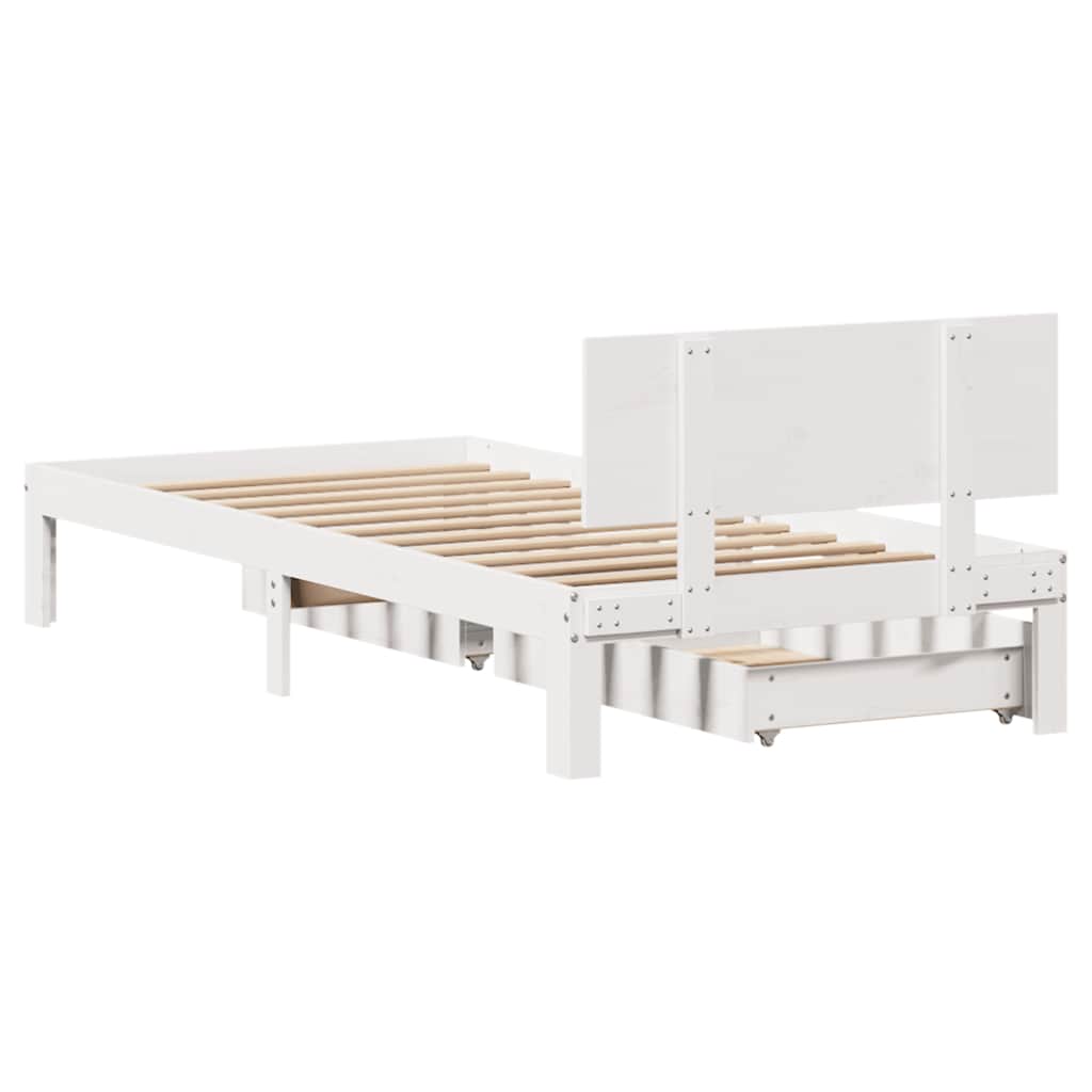 sengeramme med skuffer 100x200 cm massivt fyrretræ hvid