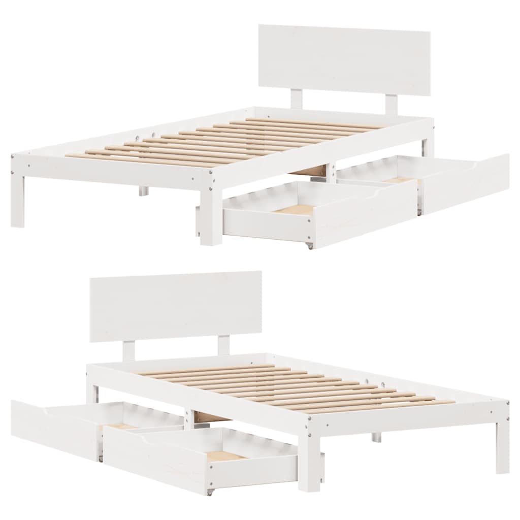 sengeramme med skuffer 100x200 cm massivt fyrretræ hvid