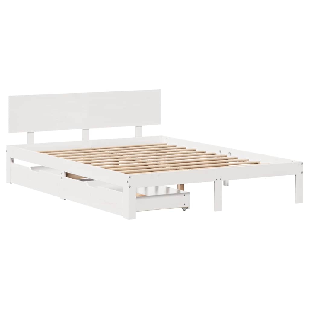 sengeramme med skuffer 120x200 cm massivt fyrretræ hvid