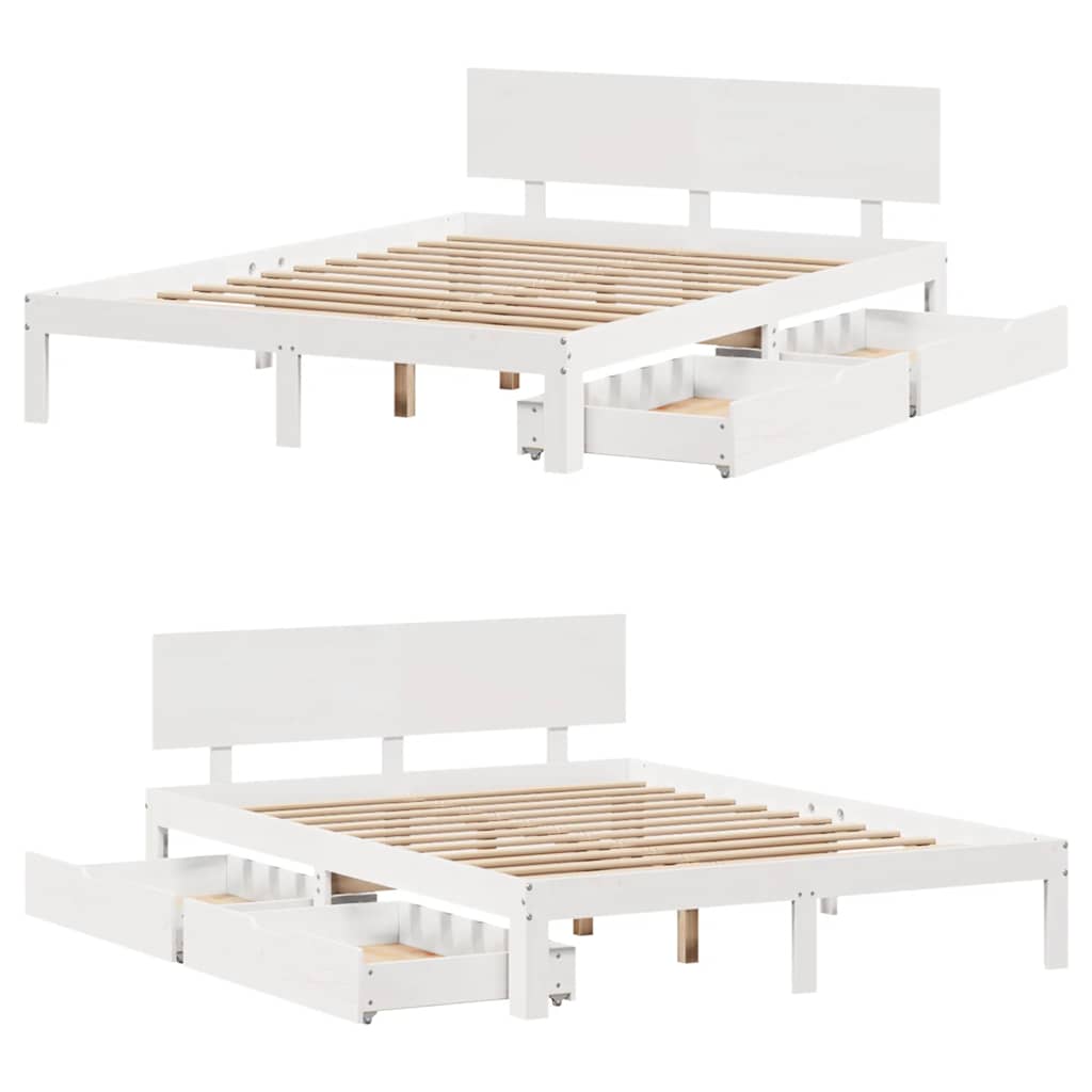 sengeramme med skuffer 140x200 cm massivt fyrretræ hvid