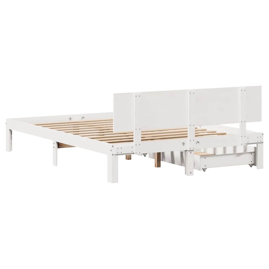 sengeramme med skuffer 150x200 cm massivt fyrretræ hvid