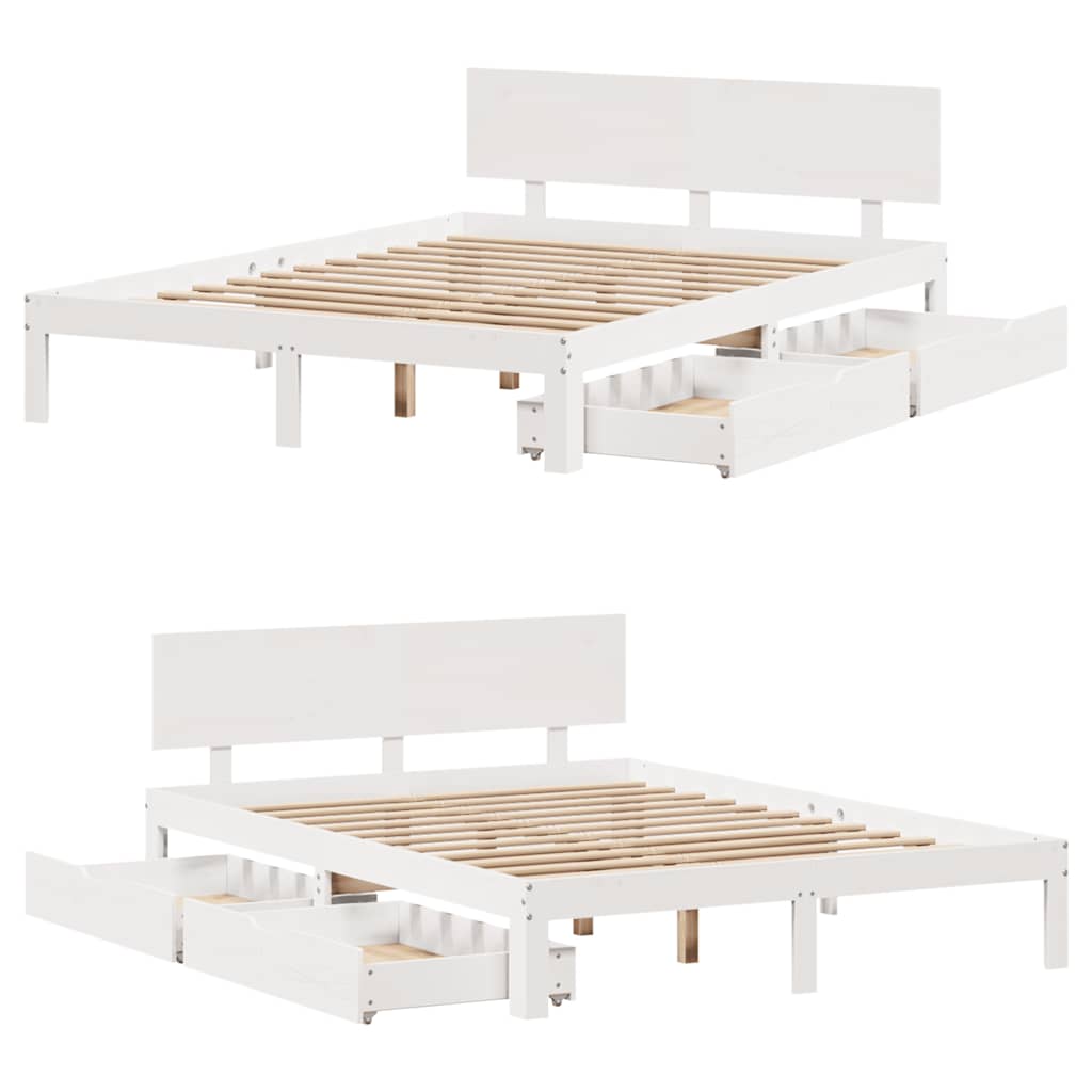 sengeramme med skuffer 150x200 cm massivt fyrretræ hvid