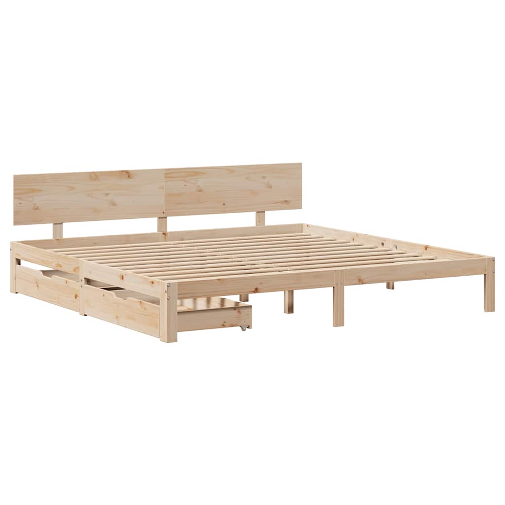 sengeramme med skuffer 200x200 cm massivt fyrretræ