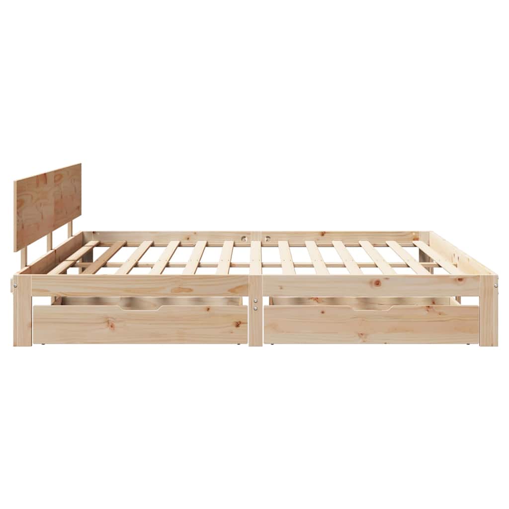 sengeramme med skuffer 200x200 cm massivt fyrretræ