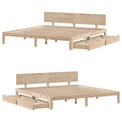sengeramme med skuffer 200x200 cm massivt fyrretræ