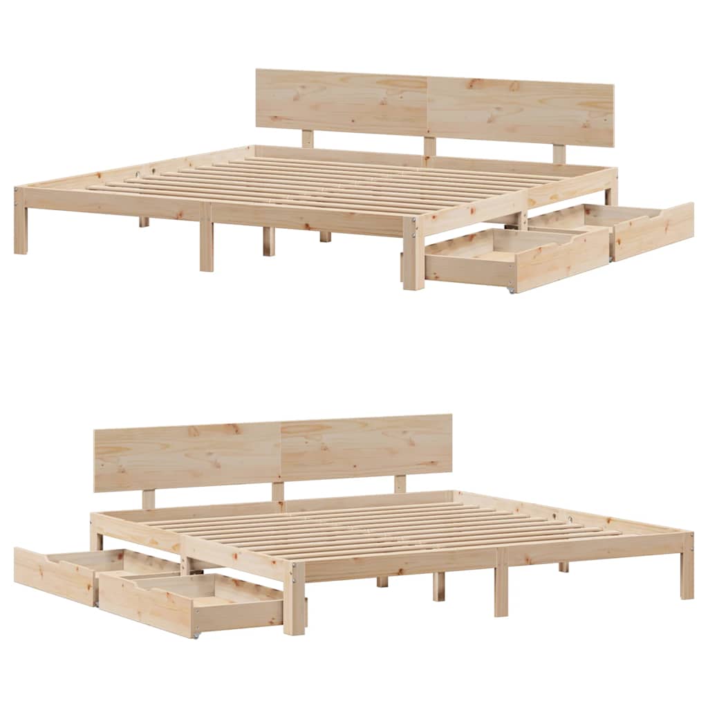 sengeramme med skuffer 200x200 cm massivt fyrretræ