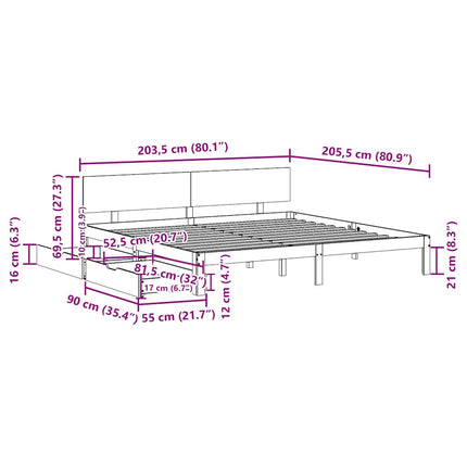 sengeramme med skuffer 200x200 cm massivt fyrretræ