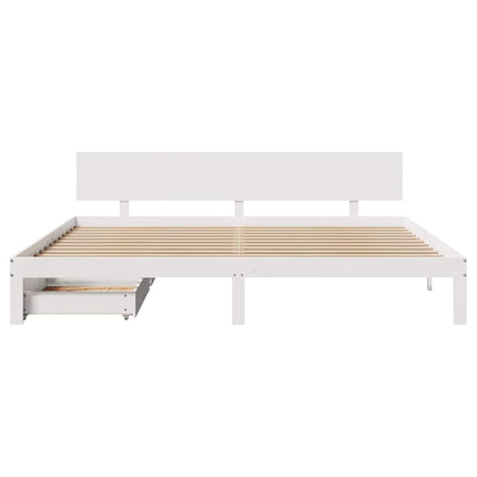 sengeramme med skuffer 200x200 cm massivt fyrretræ hvid