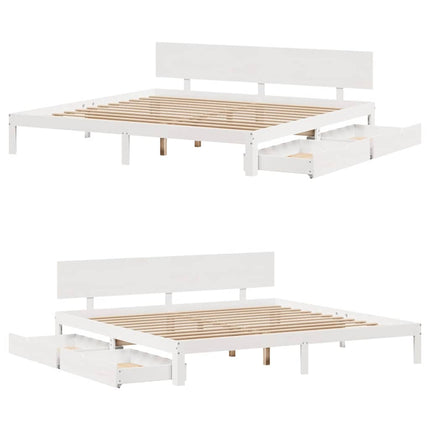 sengeramme med skuffer 200x200 cm massivt fyrretræ hvid
