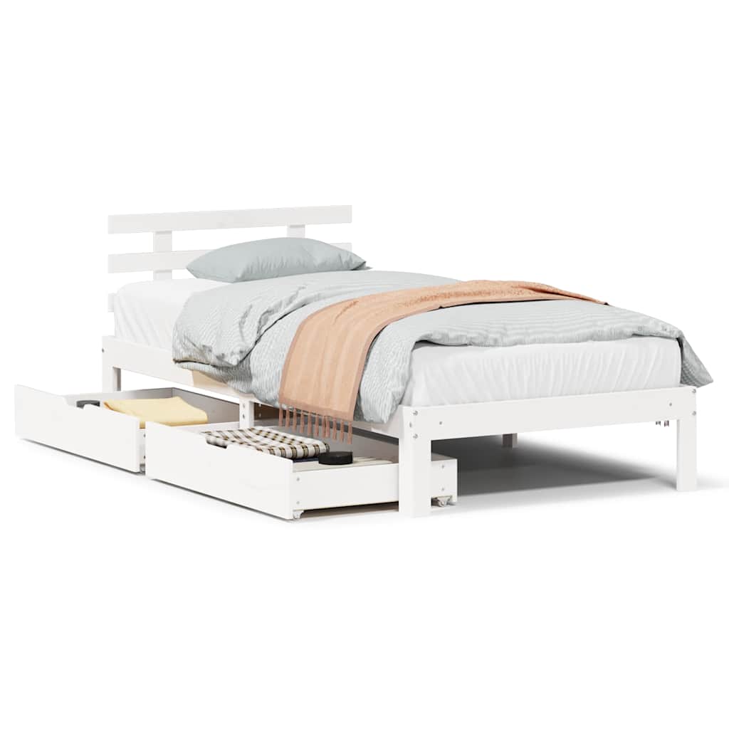 sengeramme med skuffer 75x190 cm massivt fyrretræ hvid