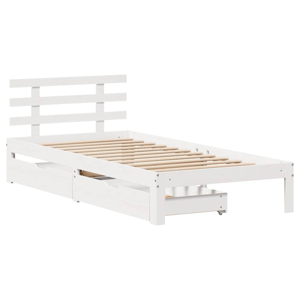 sengeramme med skuffer 75x190 cm massivt fyrretræ hvid