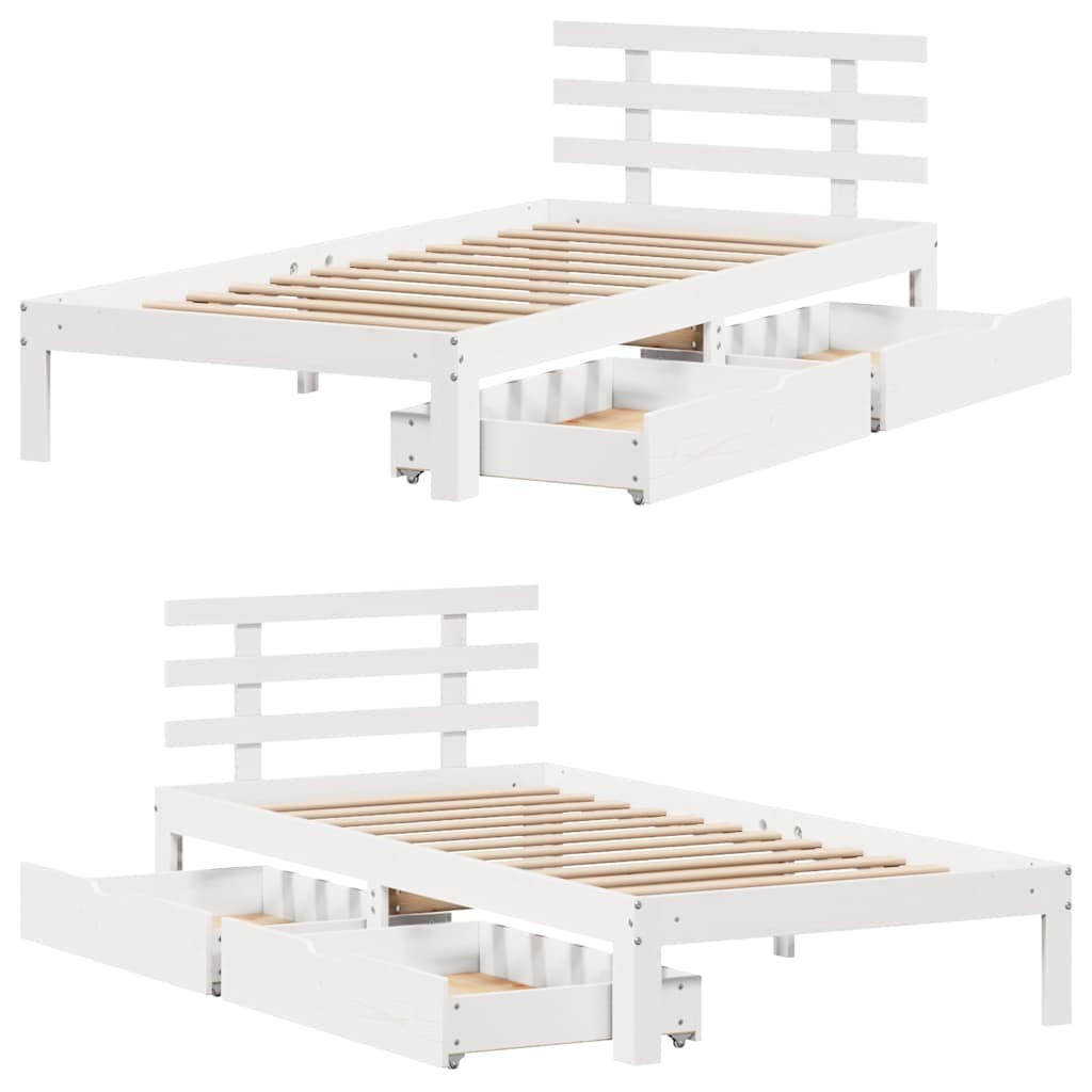 sengeramme med skuffer 75x190 cm massivt fyrretræ hvid