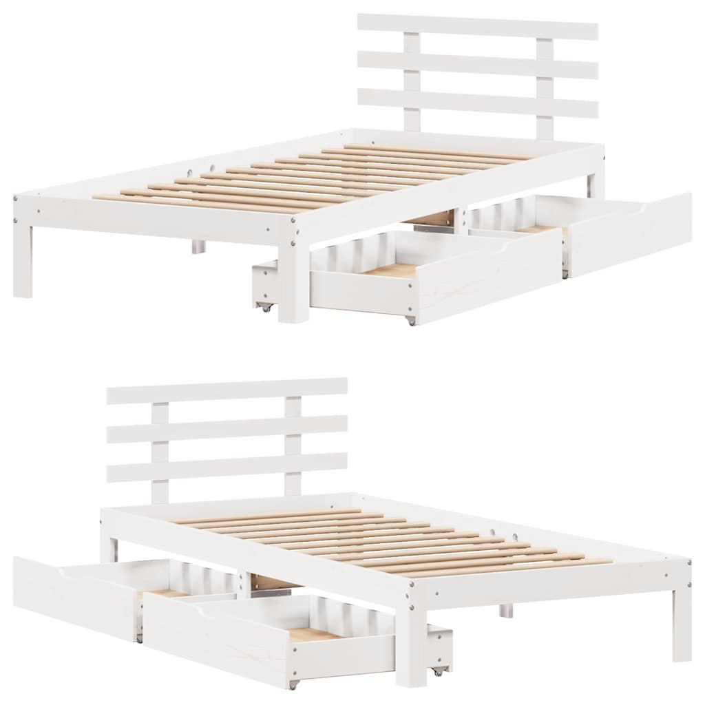 sengeramme med skuffer 90x190 cm massivt fyrretræ hvid