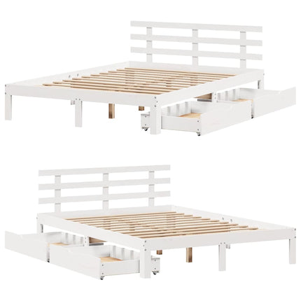sengeramme med skuffer 135x190 cm massivt fyrretræ hvid