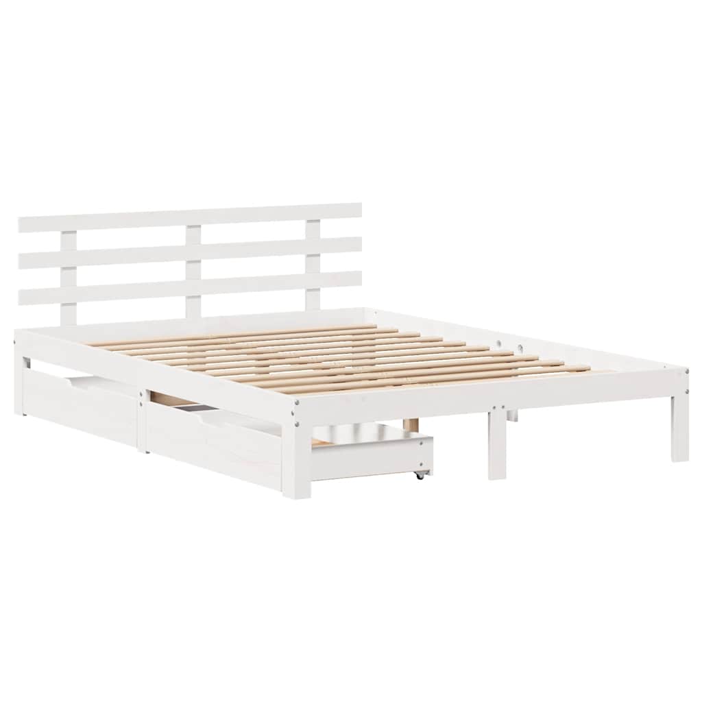 sengeramme med skuffer 140x190 cm massivt fyrretræ hvid