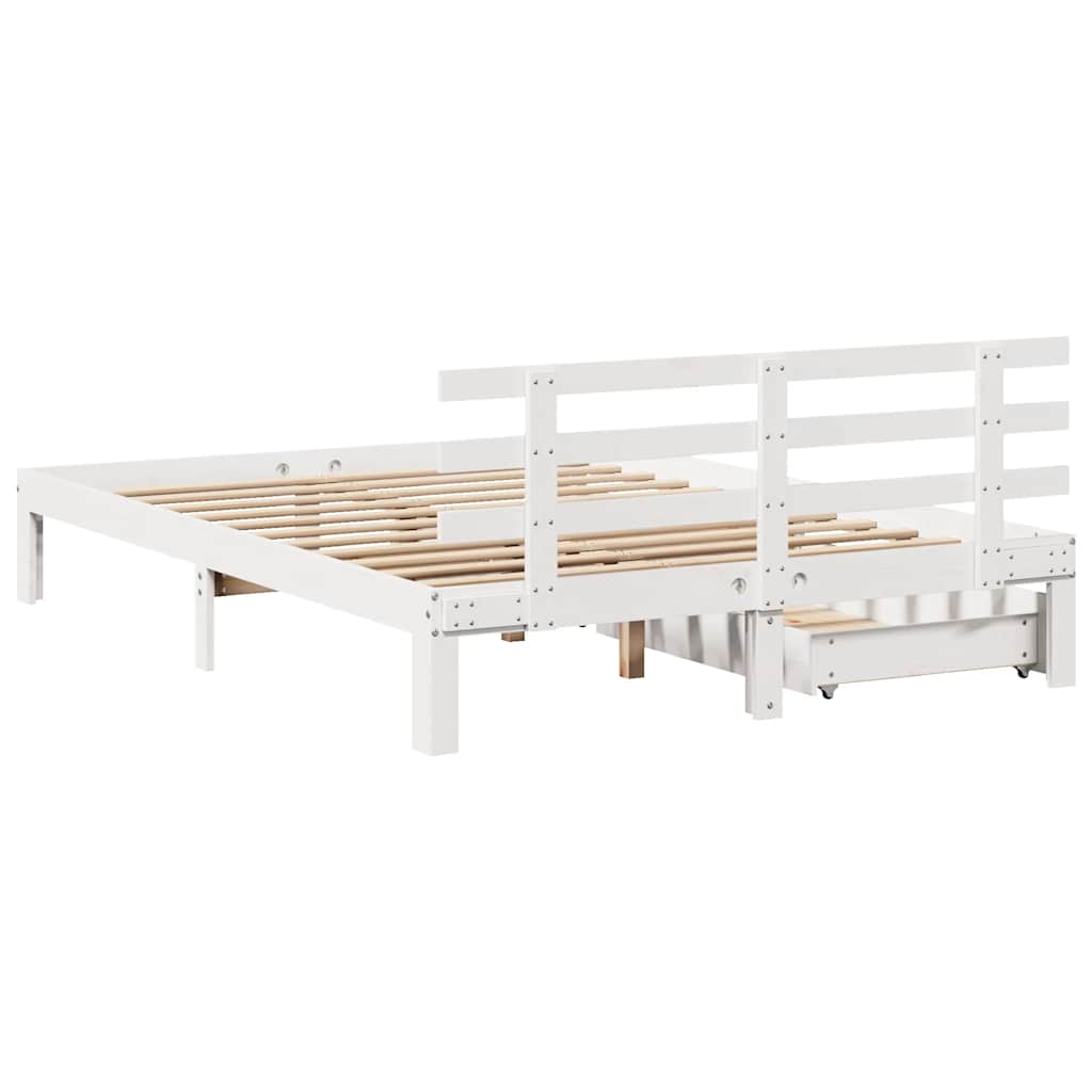 sengeramme med skuffer 140x190 cm massivt fyrretræ hvid