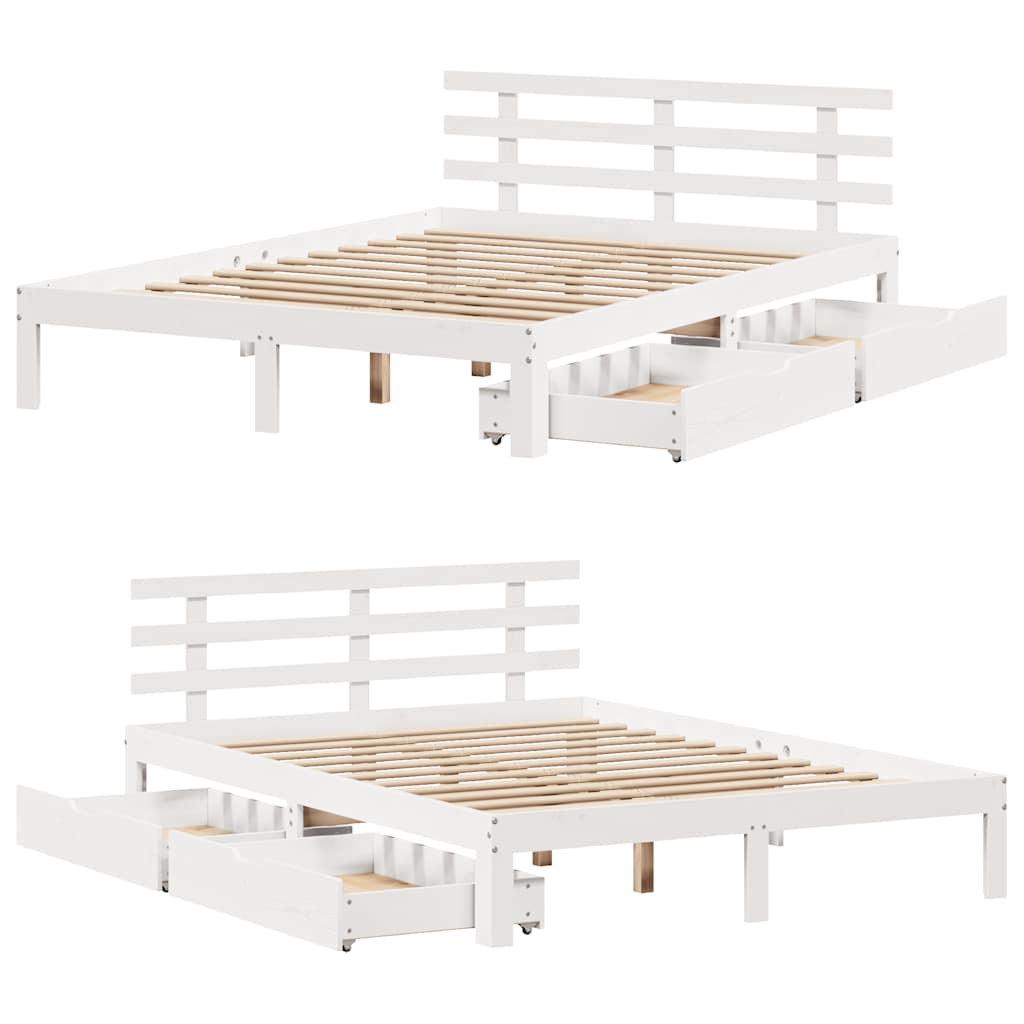 sengeramme med skuffer 140x190 cm massivt fyrretræ hvid