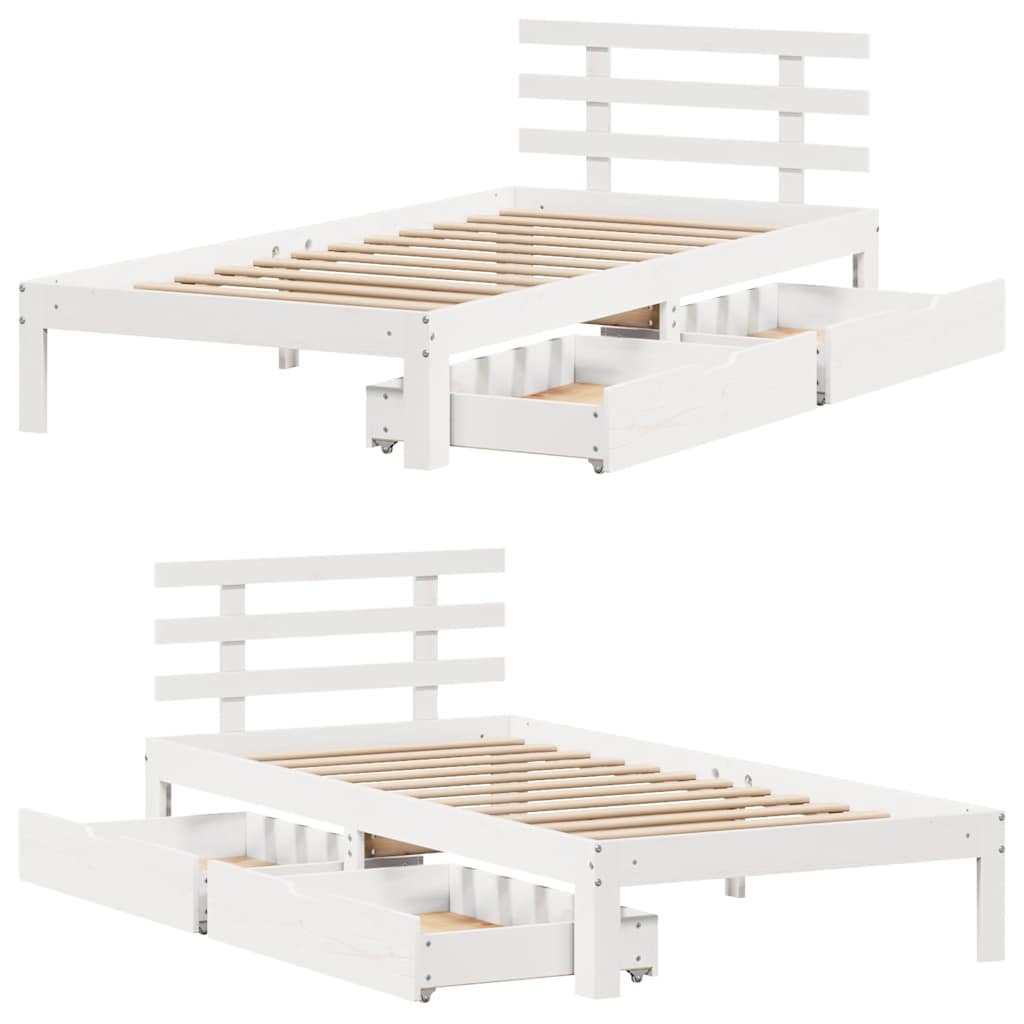 sengeramme med skuffer 90x200 cm massivt fyrretræ hvid