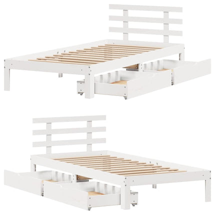 sengeramme med skuffer 100x200 cm massivt fyrretræ hvid