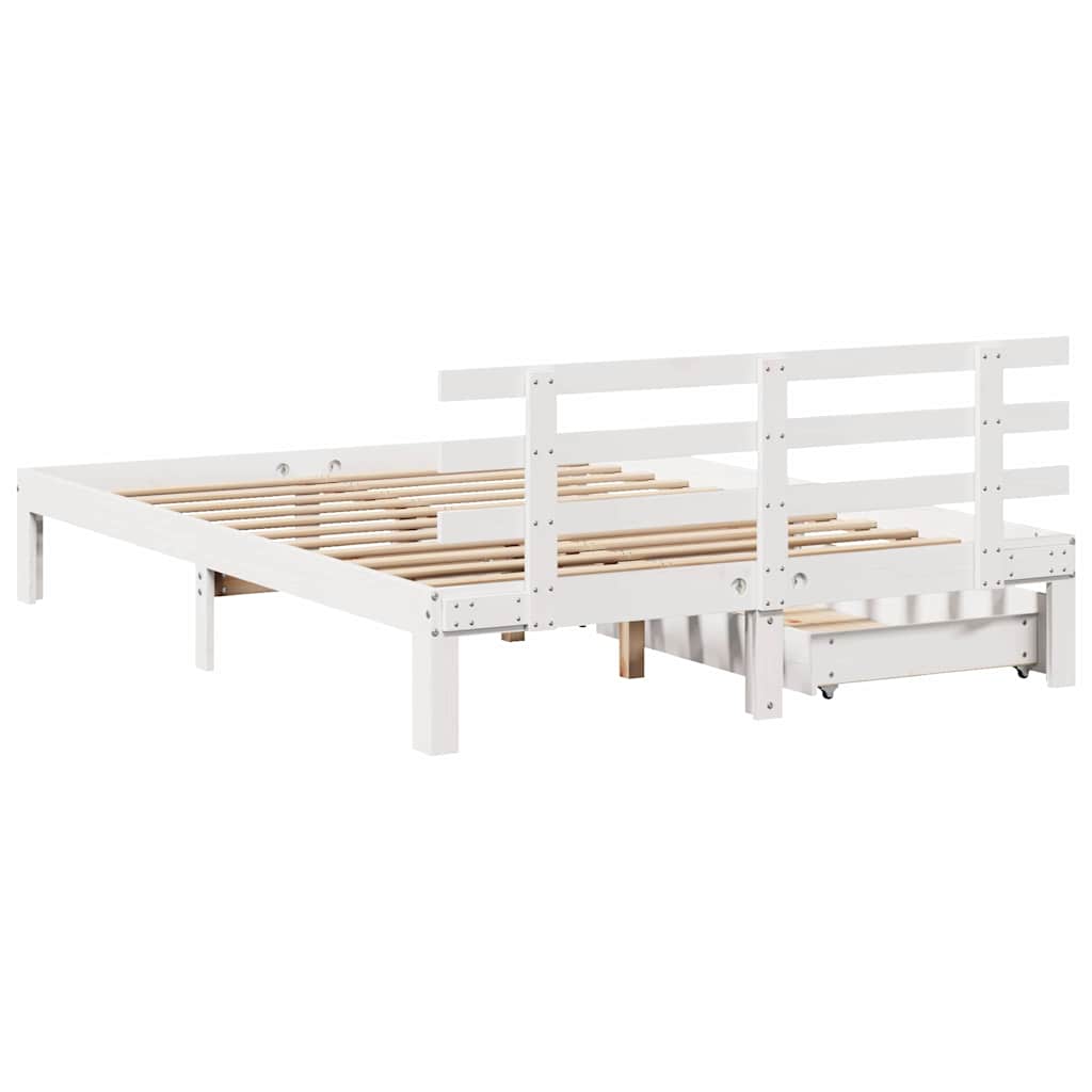 sengeramme med skuffer 140x200 cm massivt fyrretræ hvid