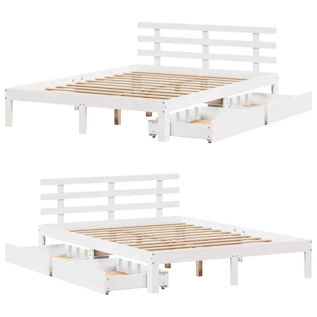 sengeramme med skuffer 140x200 cm massivt fyrretræ hvid