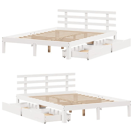 sengeramme med skuffer 150x200 cm massivt fyrretræ hvid