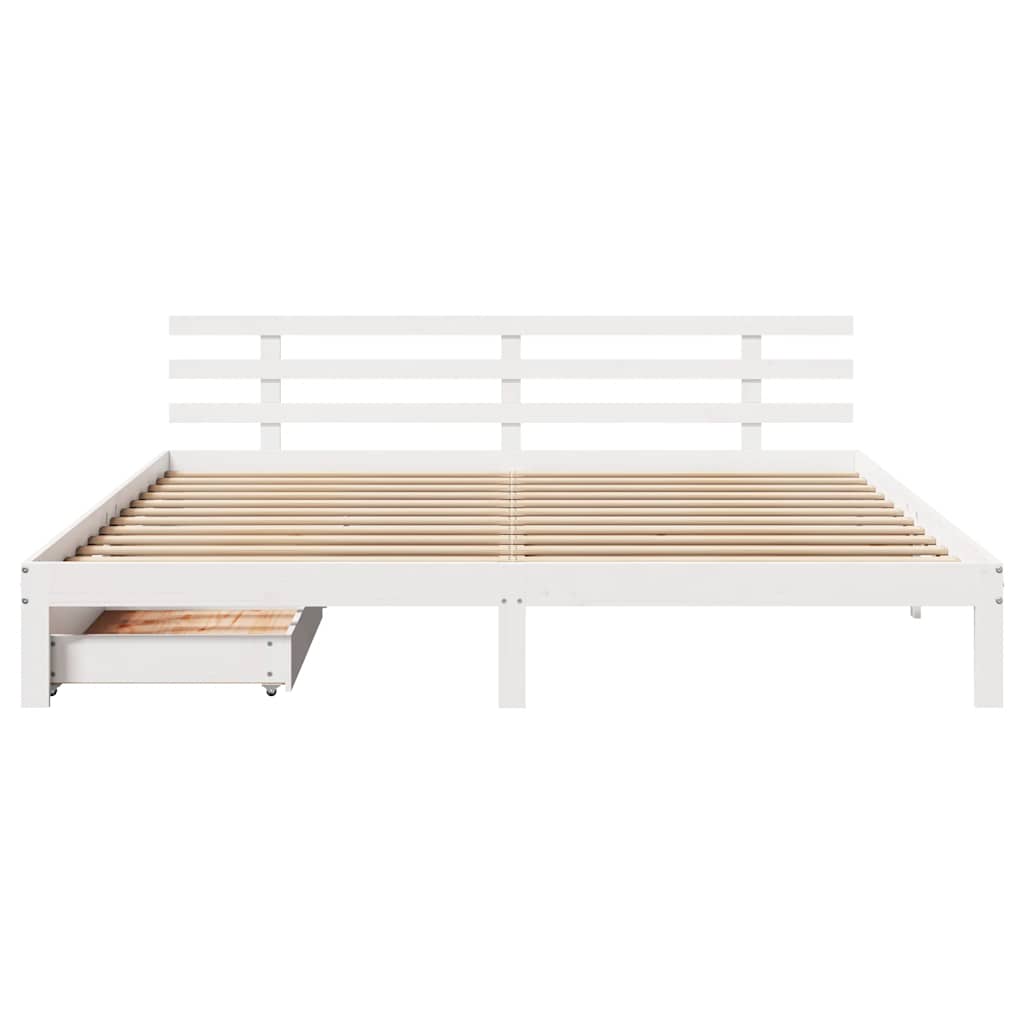 sengeramme med skuffer 180x200 cm massivt fyrretræ hvid