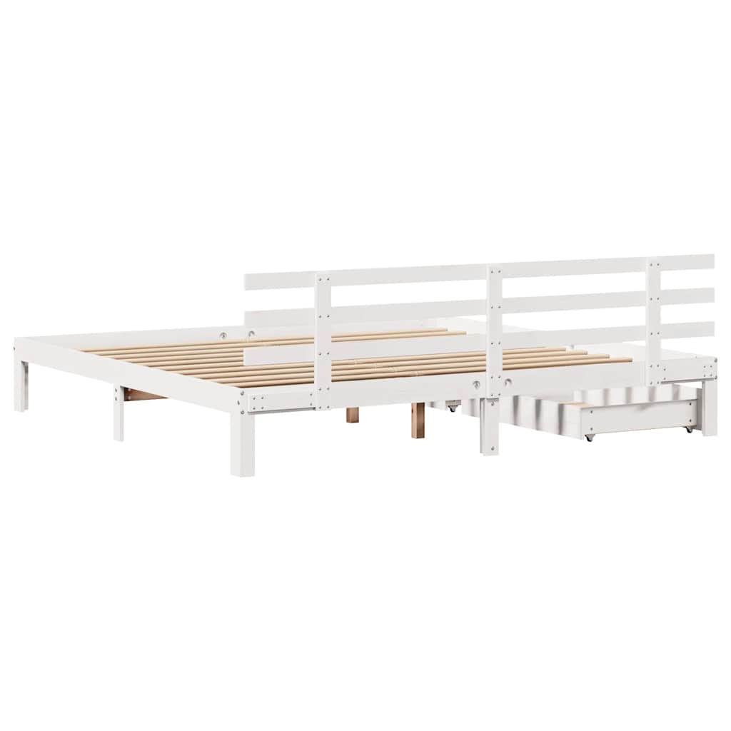 sengeramme med skuffer 180x200 cm massivt fyrretræ hvid